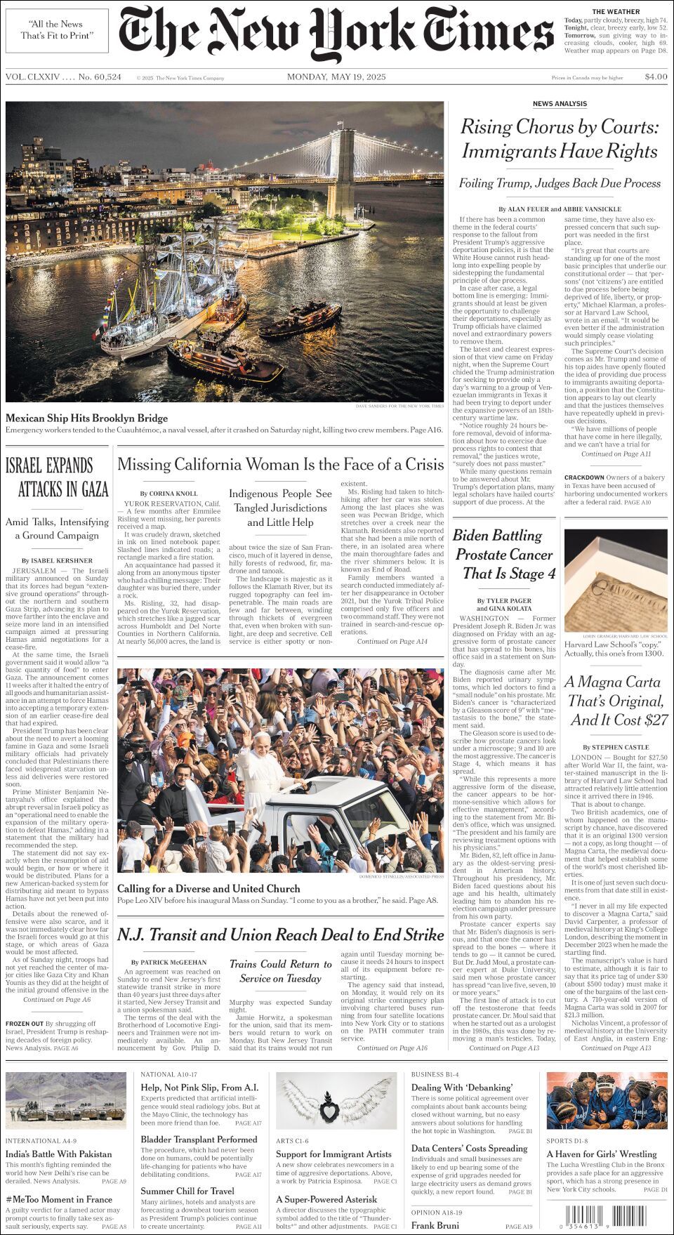 The New York Times, edición del lunes 19 de mayo de 2025 The New York Times, edición del lunes 19 de mayo de 2025