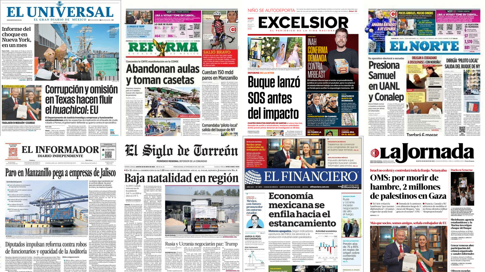 Portadas de periódicos impresos más importantes de México hoy