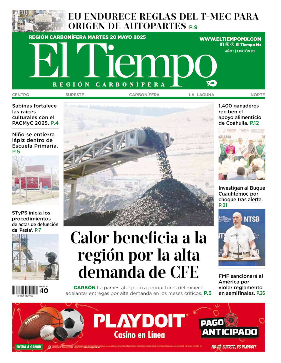 El Tiempo Región Carbonífera, edición del martes 20 de mayo de 2025 El Tiempo Región Carbonífera, edición del martes 20 de mayo de 2025