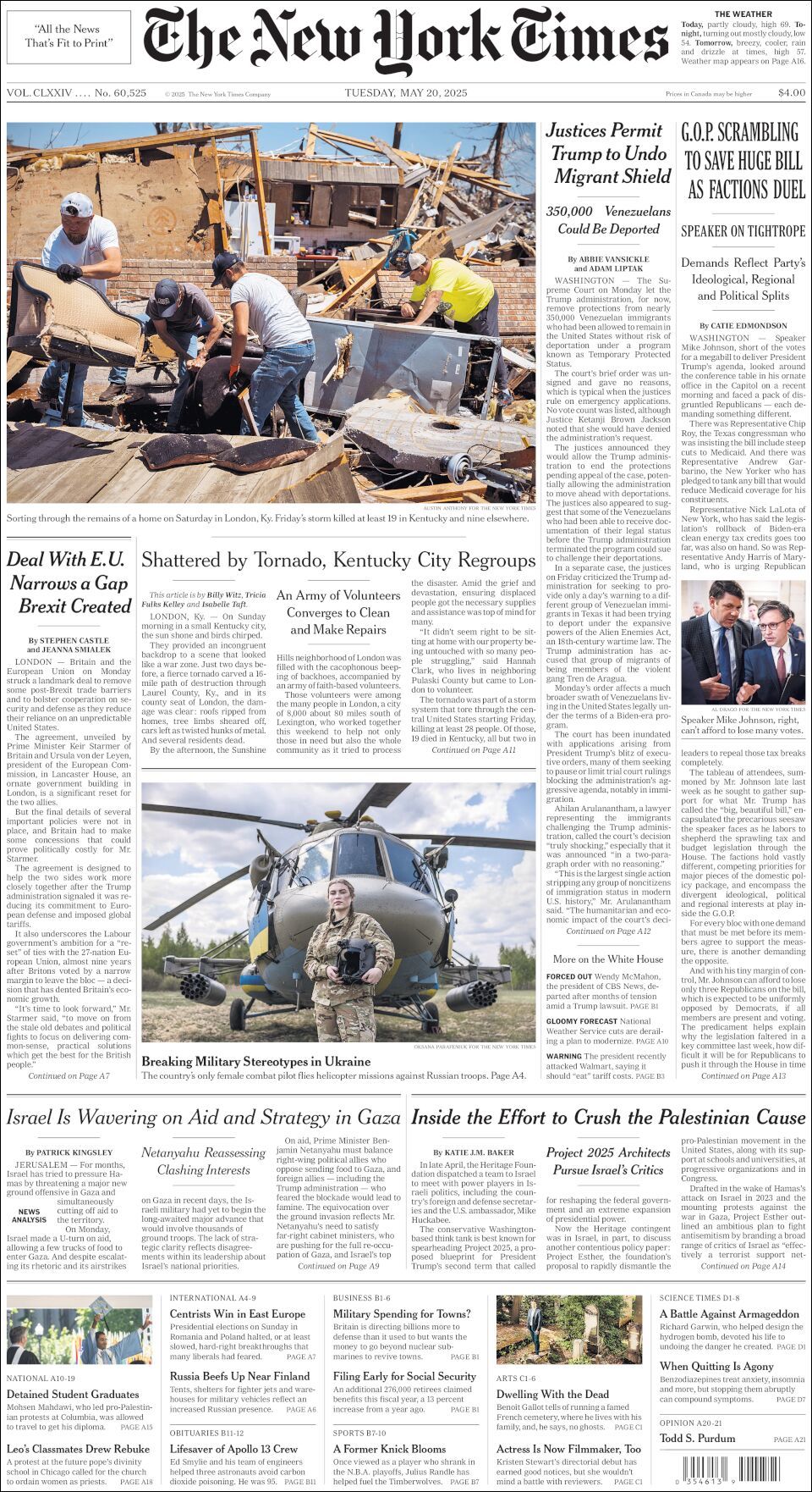 The New York Times, edición del martes 20 de mayo de 2025 The New York Times, edición del martes 20 de mayo de 2025