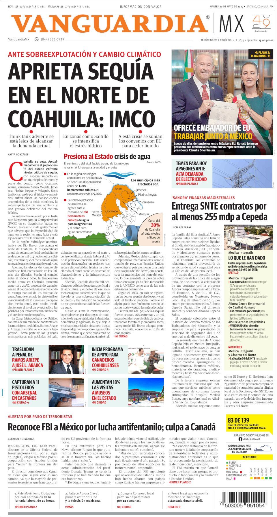 Vanguardia, edición del martes 20 de mayo de 2025 Vanguardia, edición del martes 20 de mayo de 2025