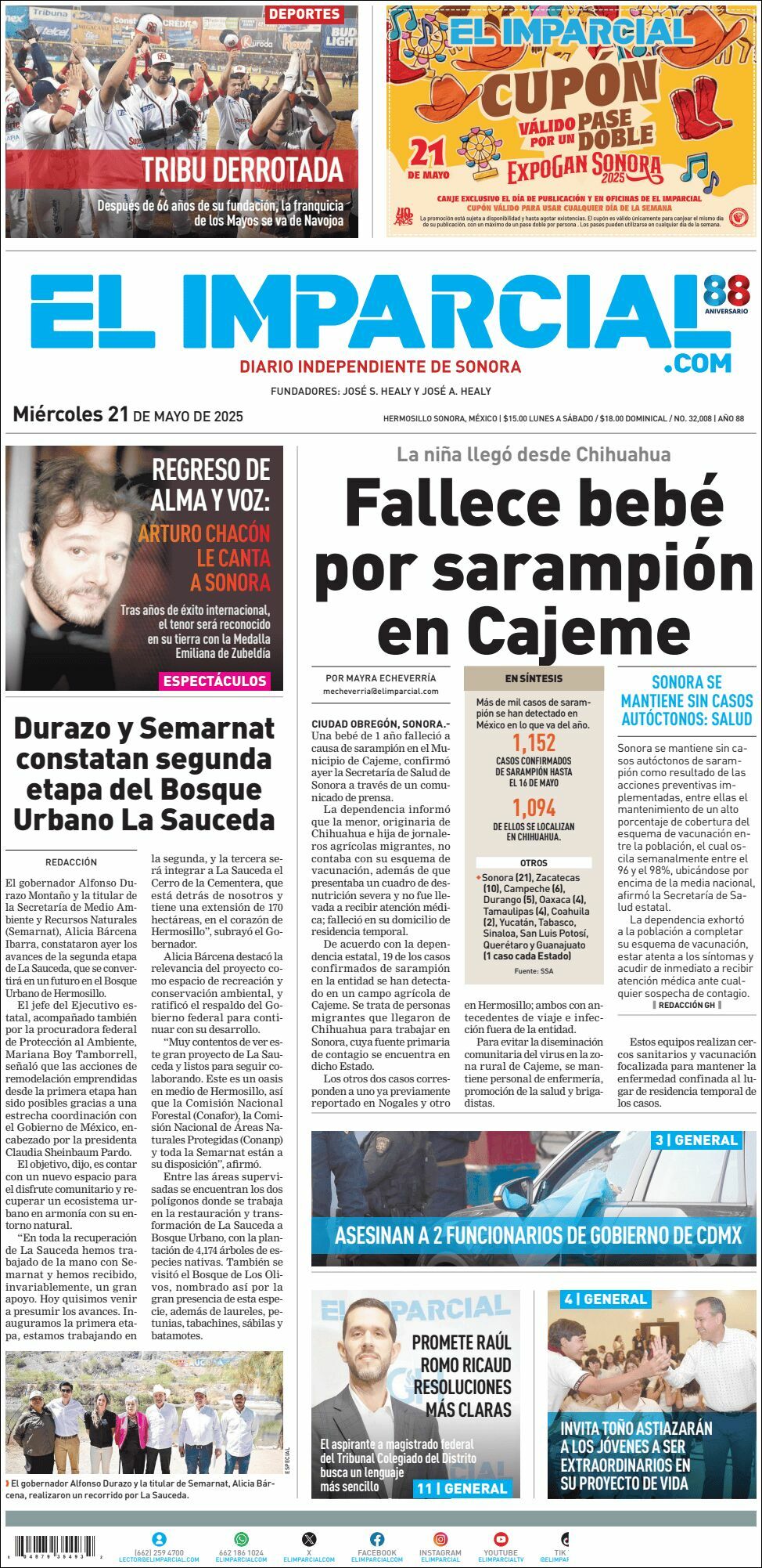 El Imparcial, edición del miércoles 21 de mayo de 2025 El Imparcial, edición del miércoles 21 de mayo de 2025