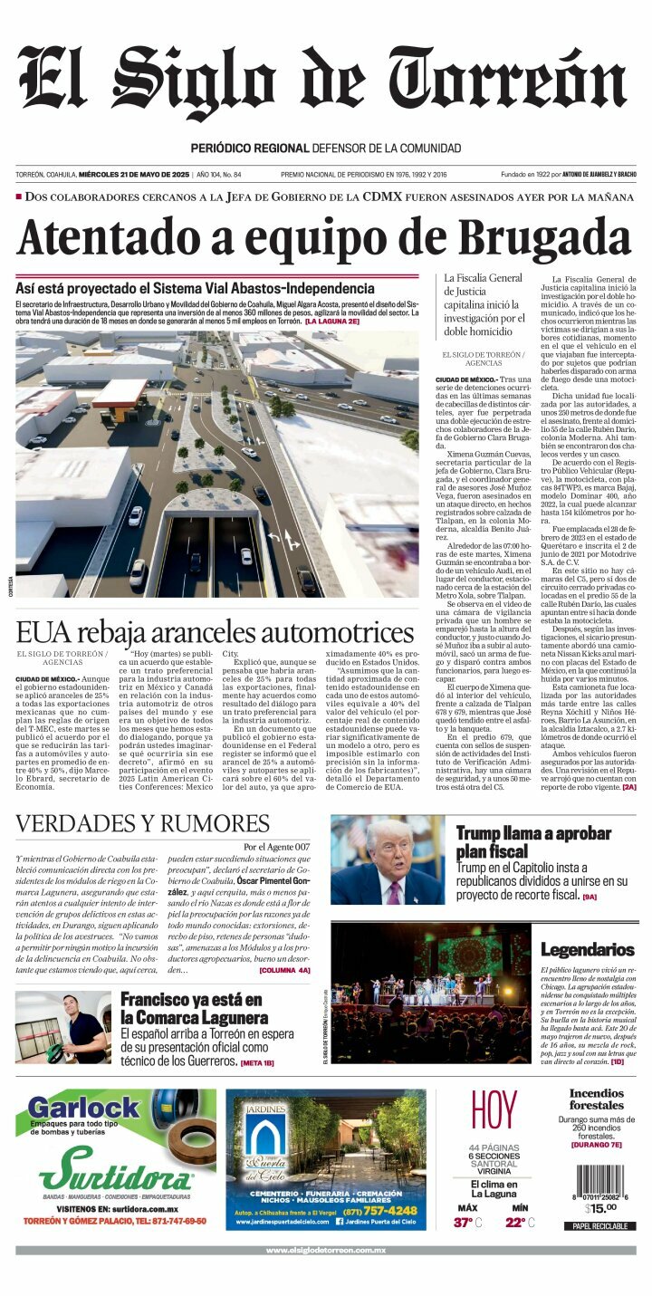 El Siglo de Torreón, edición del miércoles 21 de mayo de 2025 El Siglo de Torreón, edición del miércoles 21 de mayo de 2025