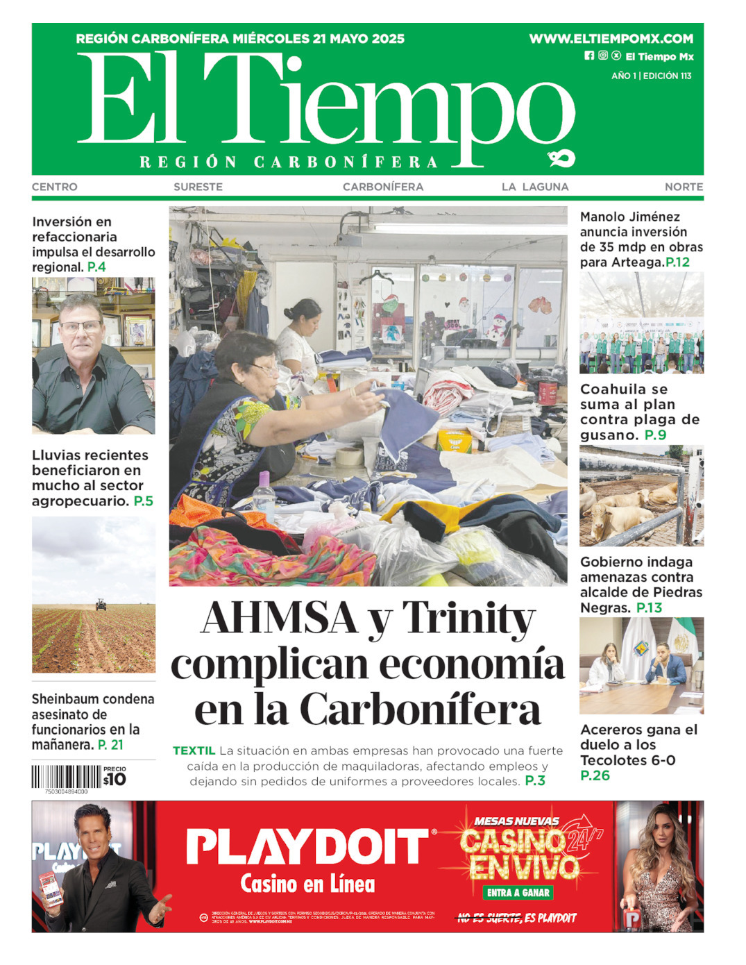 El Tiempo Región Carbonífera, edición del miércoles 21 de mayo de 2025 El Tiempo Región Carbonífera, edición del miércoles 21 de mayo de 2025
