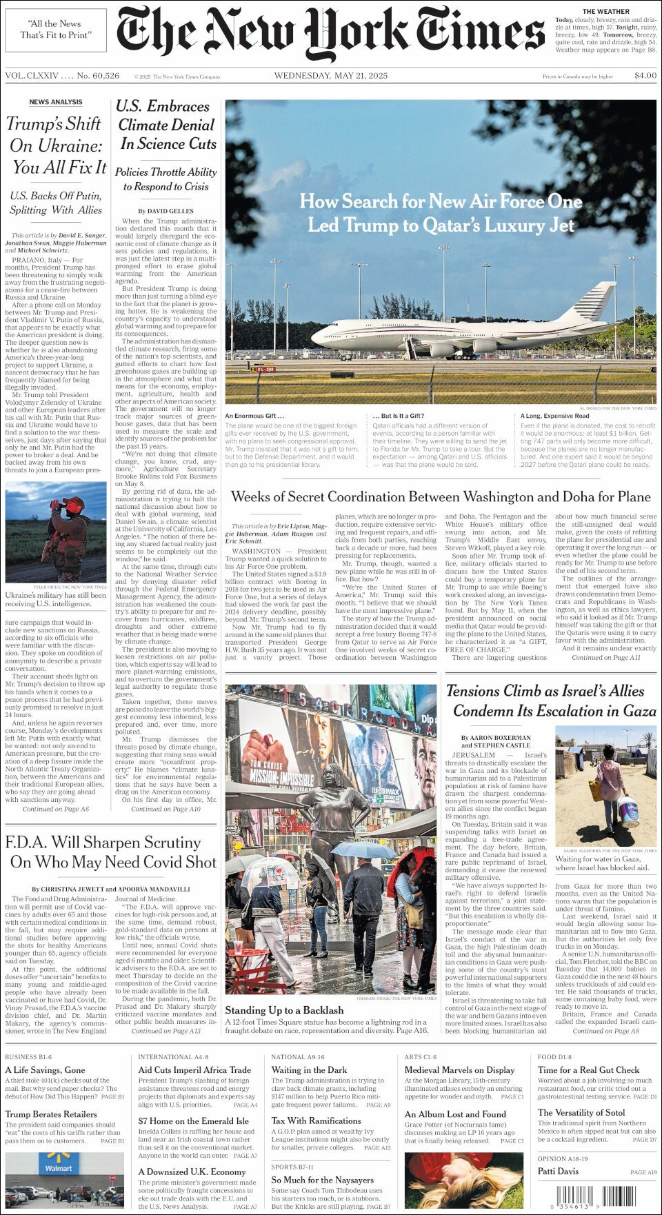 The New York Times, edición del miércoles 21 de mayo de 2025 The New York Times, edición del miércoles 21 de mayo de 2025