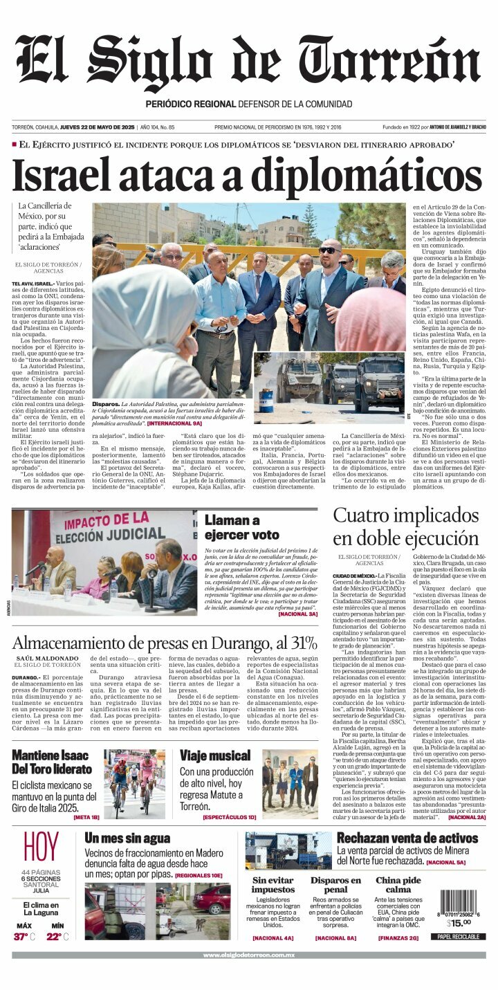 El Siglo de Torreón, edición del jueves 22 de mayo de 2025 El Siglo de Torreón, edición del jueves 22 de mayo de 2025