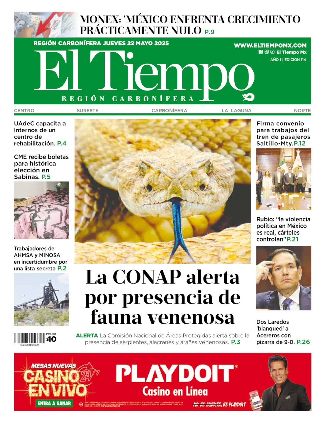 El Tiempo Región Carbonífera, edición del jueves 22 de mayo de 2025 El Tiempo Región Carbonífera, edición del jueves 22 de mayo de 2025