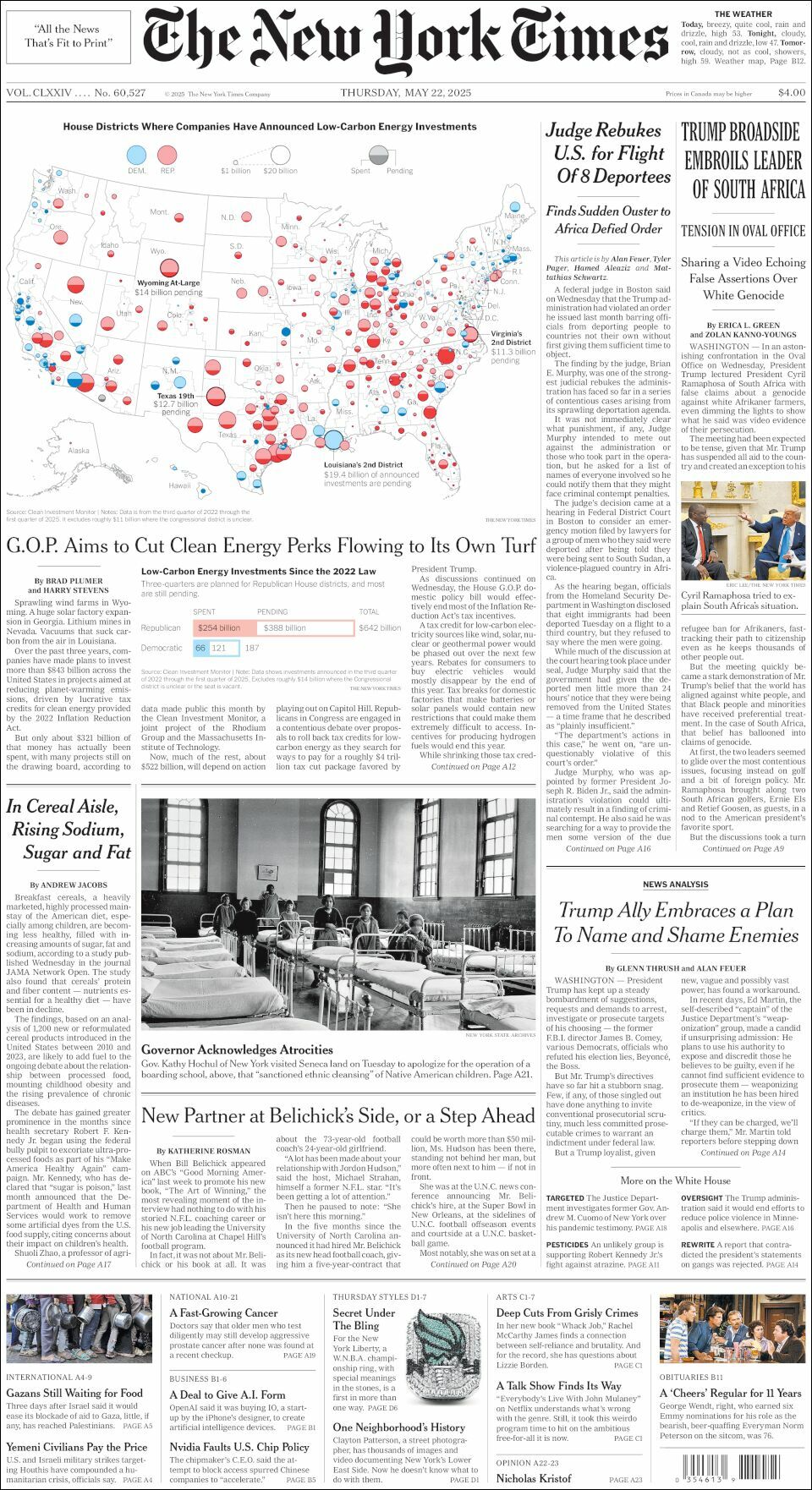 The New York Times, edición del jueves 22 de mayo de 2025 The New York Times, edición del jueves 22 de mayo de 2025
