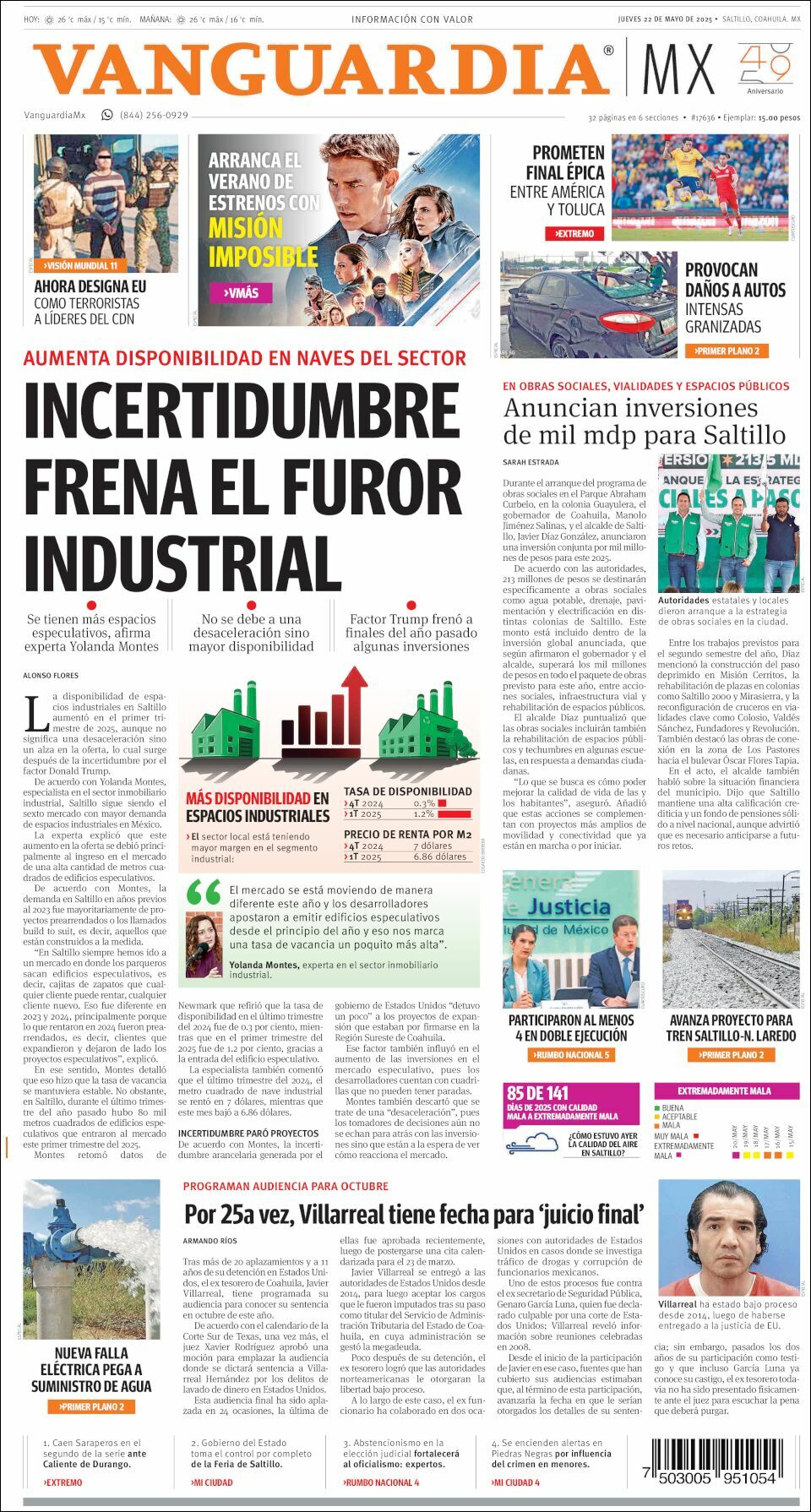 Vanguardia, edición del jueves 22 de mayo de 2025 Vanguardia, edición del jueves 22 de mayo de 2025