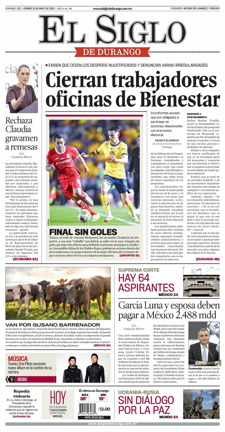 El Siglo de Durango, edición del viernes 23 de mayo de 2025 El Siglo de Durango, edición del viernes 23 de mayo de 2025