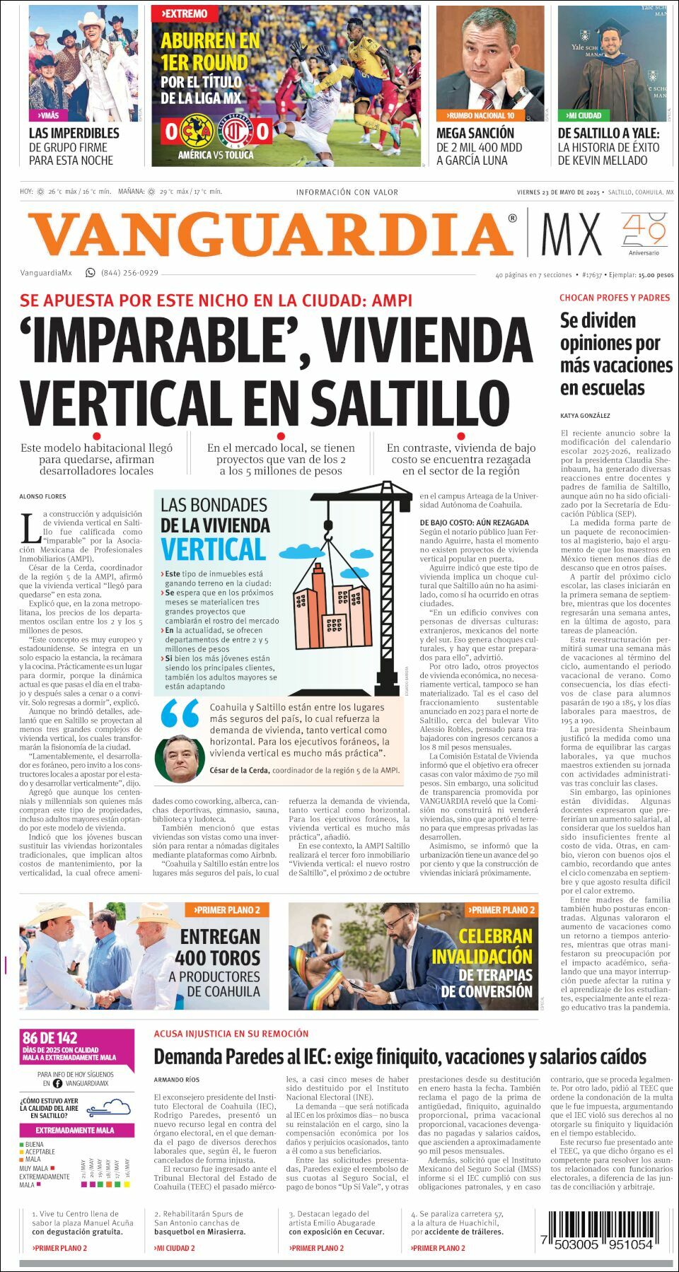 Vanguardia, edición del viernes 23 de mayo de 2025 Vanguardia, edición del viernes 23 de mayo de 2025