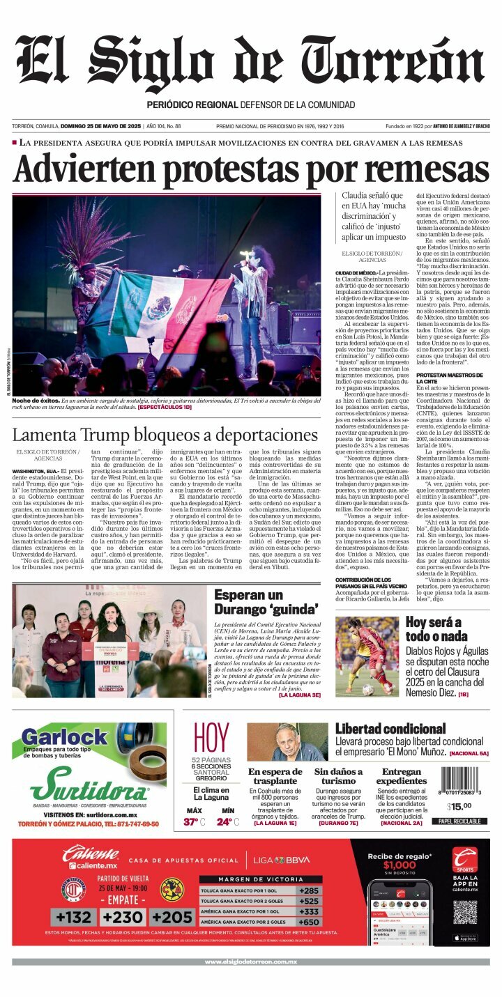 El Siglo de Torreón, edición del domingo 25 de mayo de 2025 El Siglo de Torreón, edición del domingo 25 de mayo de 2025
