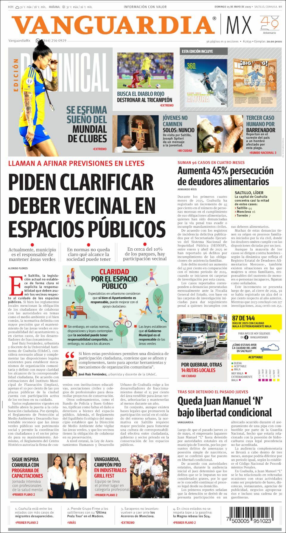 Vanguardia, edición del domingo 25 de mayo de 2025 Vanguardia, edición del domingo 25 de mayo de 2025