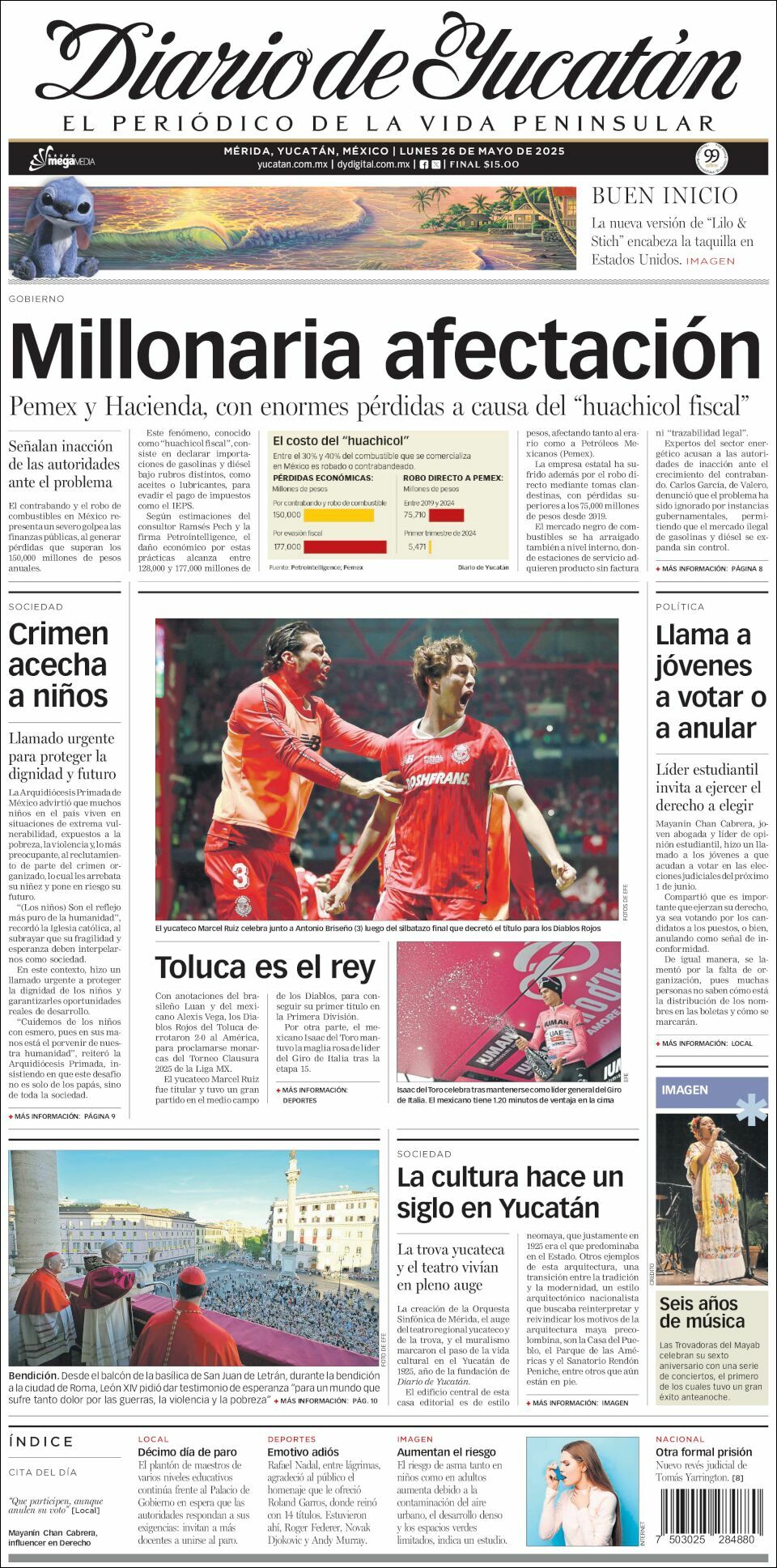 El Diario de Yucatán, edición del lunes 26 de mayo de 2025 El Diario de Yucatán, edición del lunes 26 de mayo de 2025