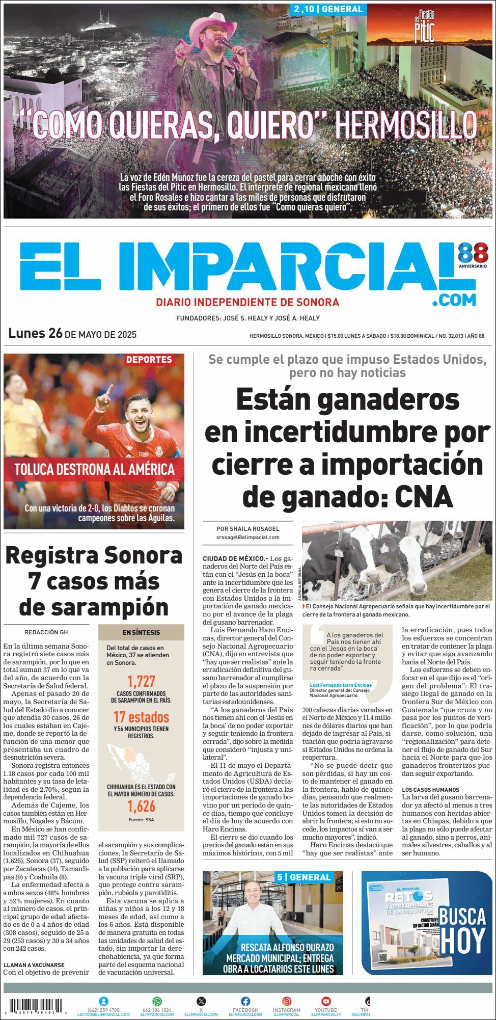 El Imparcial, edición del lunes 26 de mayo de 2025 El Imparcial, edición del lunes 26 de mayo de 2025