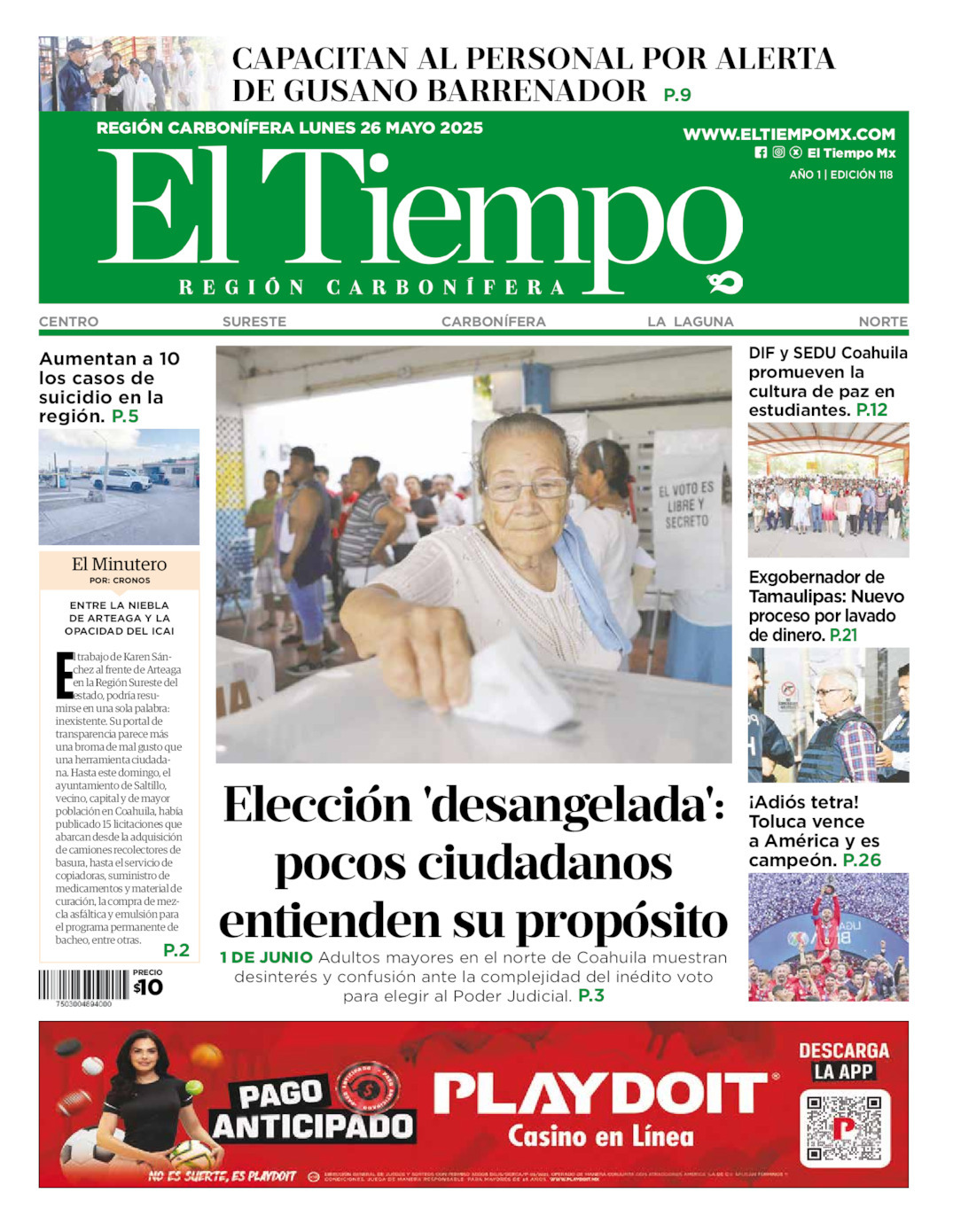 El Tiempo Región Carbonífera, edición del lunes 26 de mayo de 2025 El Tiempo Región Carbonífera, edición del lunes 26 de mayo de 2025