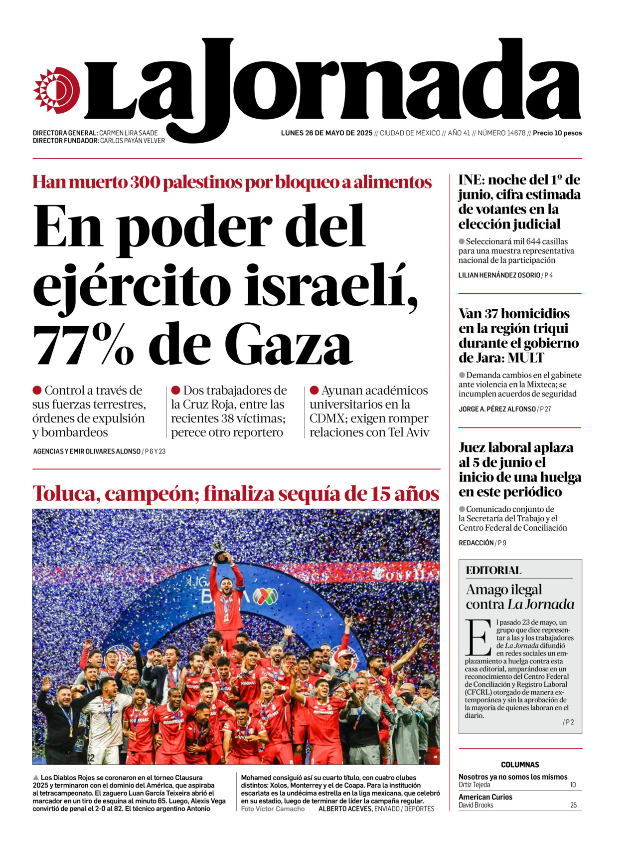 La Jornada, edición del lunes 26 de mayo de 2025 La Jornada, edición del lunes 26 de mayo de 2025