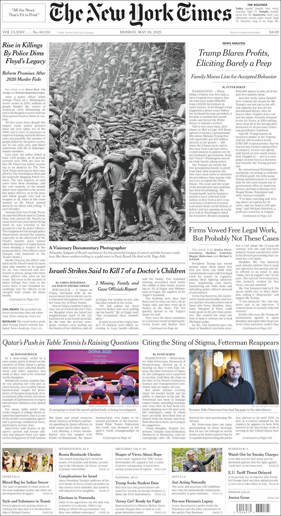 The New York Times, edición del lunes 26 de mayo de 2025 The New York Times, edición del lunes 26 de mayo de 2025
