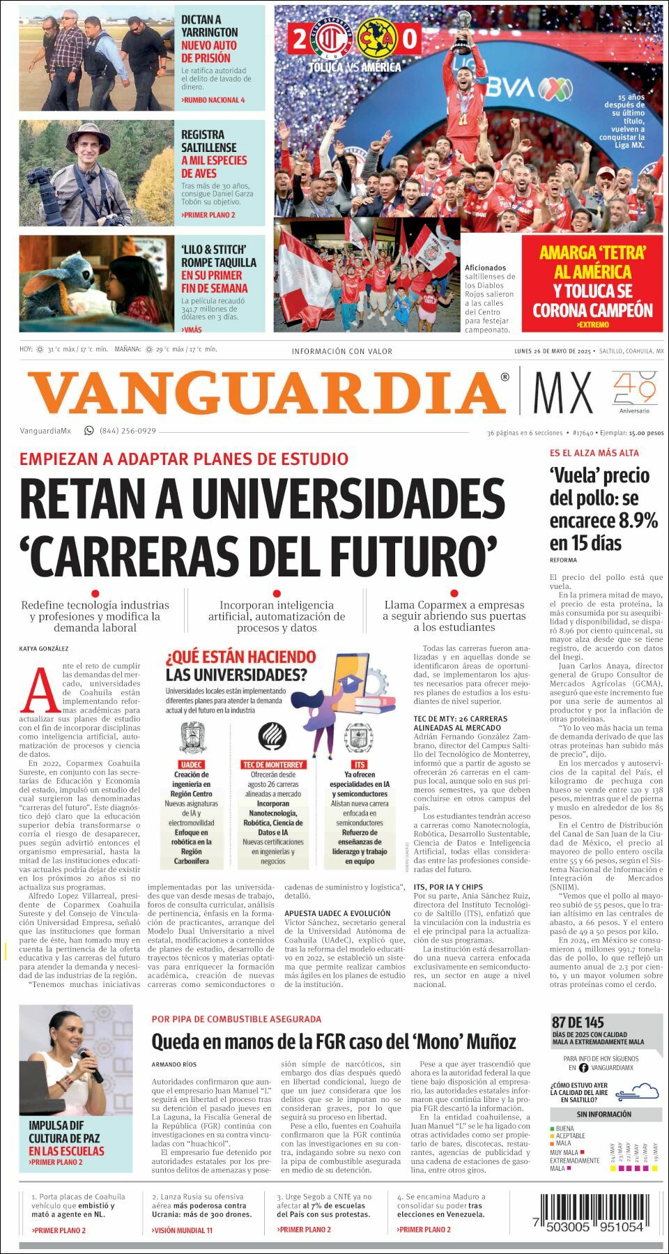 Vanguardia, edición del lunes 26 de mayo de 2025 Vanguardia, edición del lunes 26 de mayo de 2025