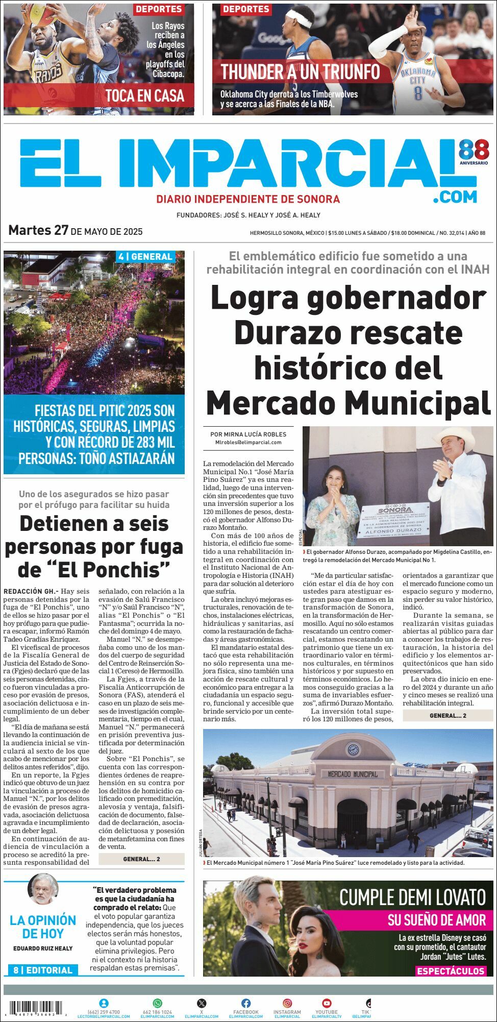 El Imparcial, edición del martes 27 de mayo de 2025 El Imparcial, edición del martes 27 de mayo de 2025
