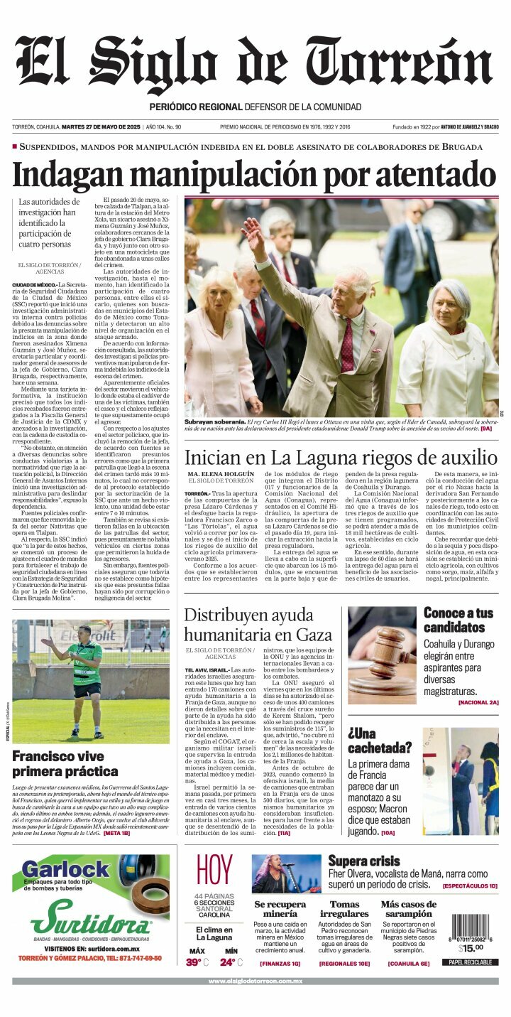 El Siglo de Torreón, edición del martes 27 de mayo de 2025 El Siglo de Torreón, edición del martes 27 de mayo de 2025
