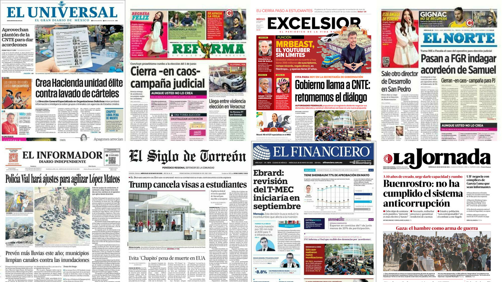 Portadas de periódicos impresos más importantes de México hoy