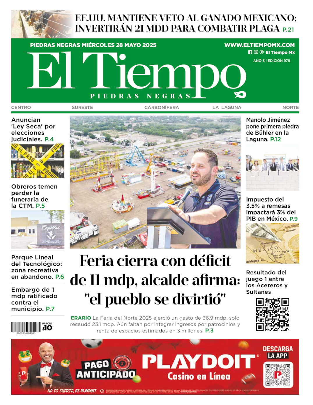 El Tiempo Piedras Negras, edición del miércoles 28 de mayo de 2025 El Tiempo Piedras Negras, edición del miércoles 28 de mayo de 2025