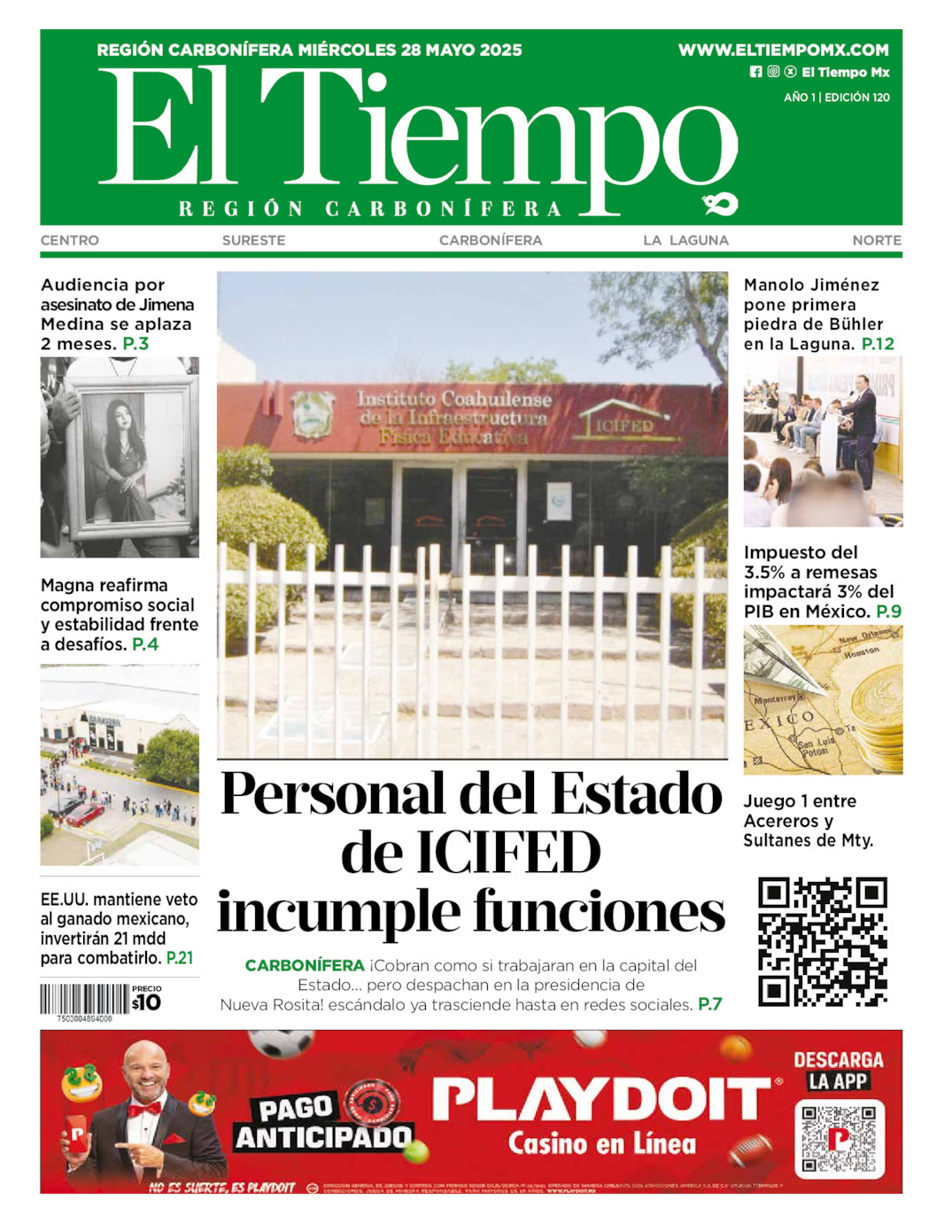 El Tiempo Región Carbonífera, edición del miércoles 28 de mayo de 2025 El Tiempo Región Carbonífera, edición del miércoles 28 de mayo de 2025
