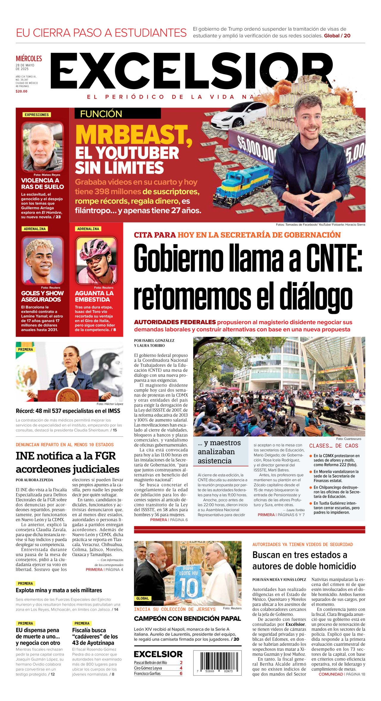 Excelsior, edición del miércoles 28 de mayo de 2025 Excelsior, edición del miércoles 28 de mayo de 2025