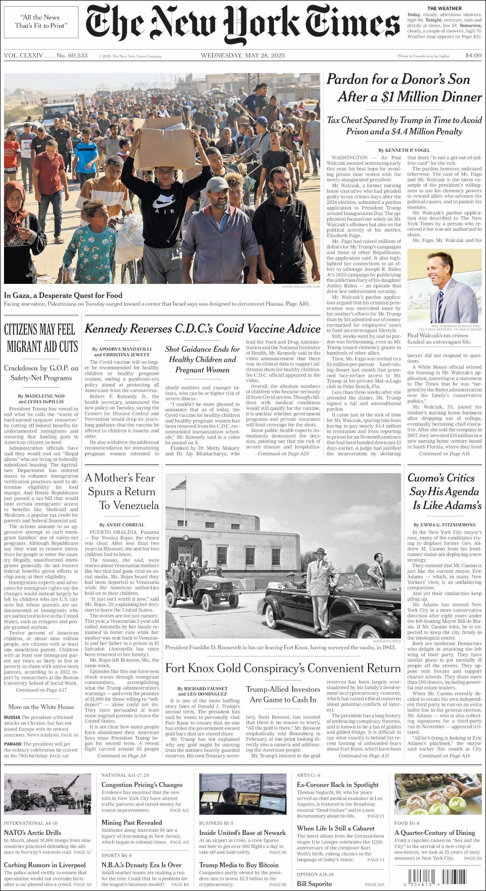 The New York Times, edición del miércoles 28 de mayo de 2025 The New York Times, edición del miércoles 28 de mayo de 2025