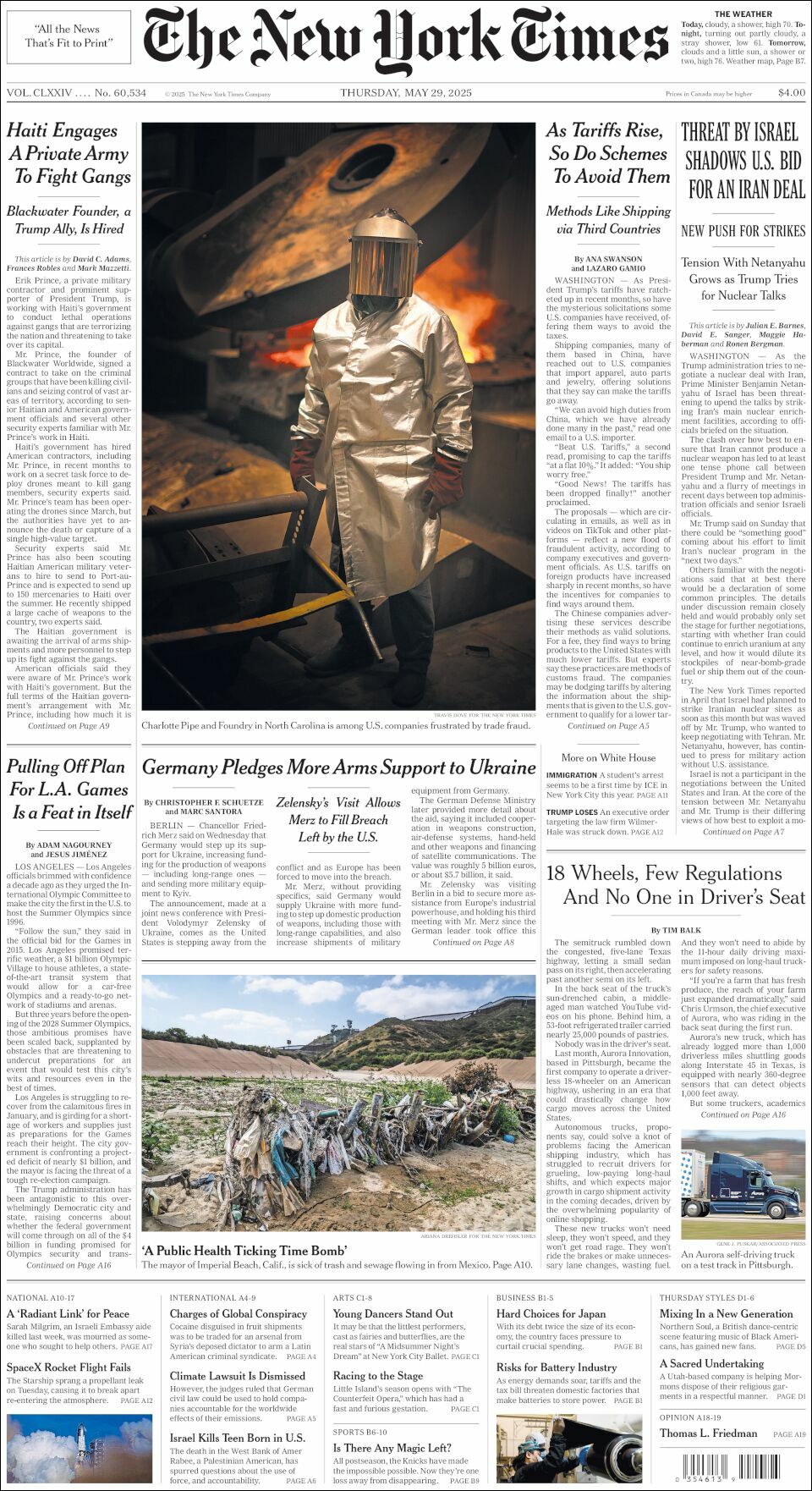 The New York Times, edición del jueves 29 de mayo de 2025 The New York Times, edición del jueves 29 de mayo de 2025