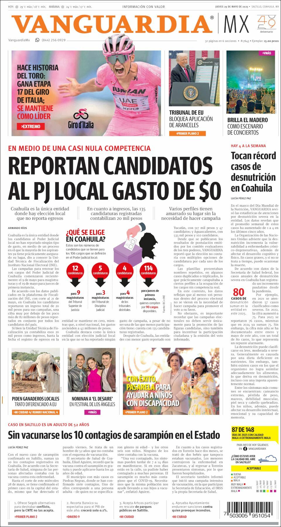 Vanguardia, edición del jueves 29 de mayo de 2025 Vanguardia, edición del jueves 29 de mayo de 2025