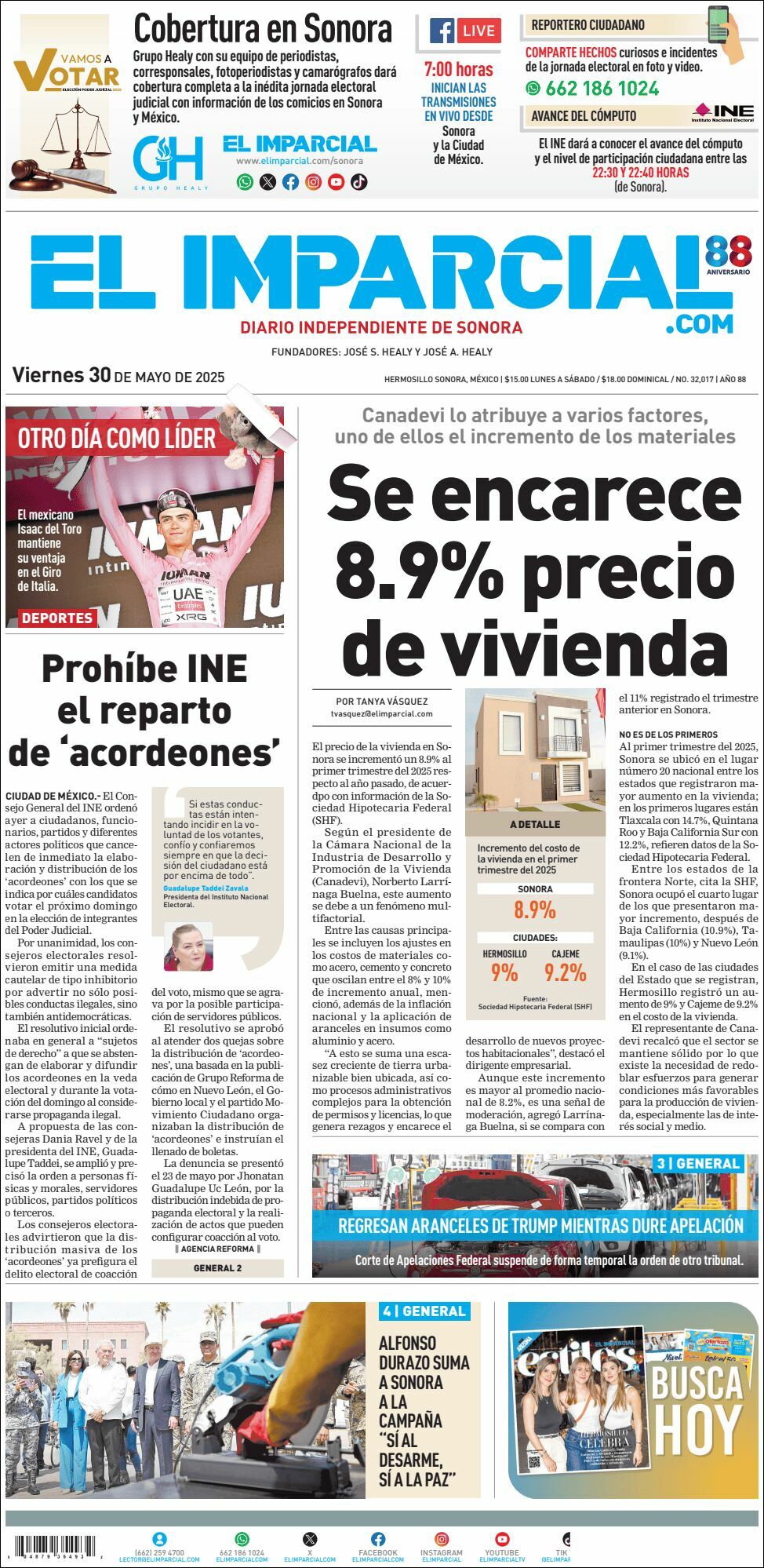 El Imparcial, edición del viernes 30 de mayo de 2025 El Imparcial, edición del viernes 30 de mayo de 2025