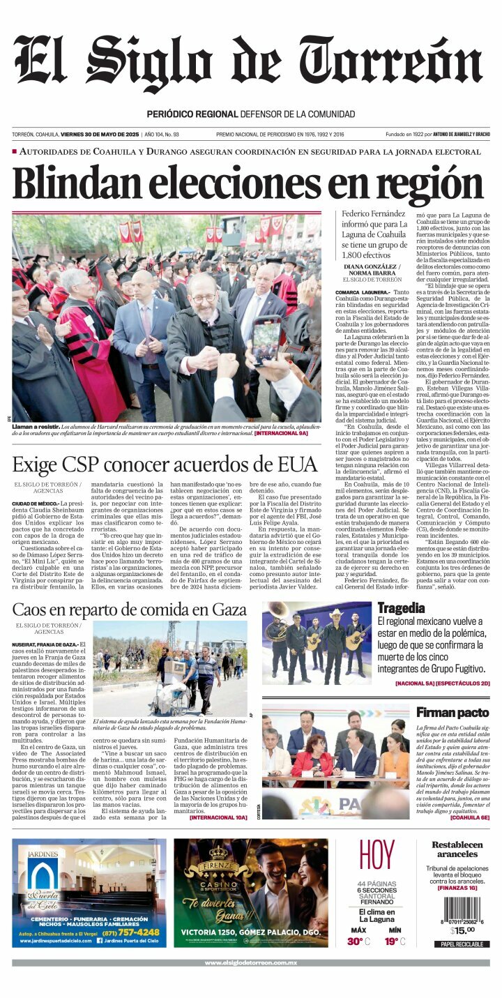 El Siglo de Torreón, edición del viernes 30 de mayo de 2025 El Siglo de Torreón, edición del viernes 30 de mayo de 2025