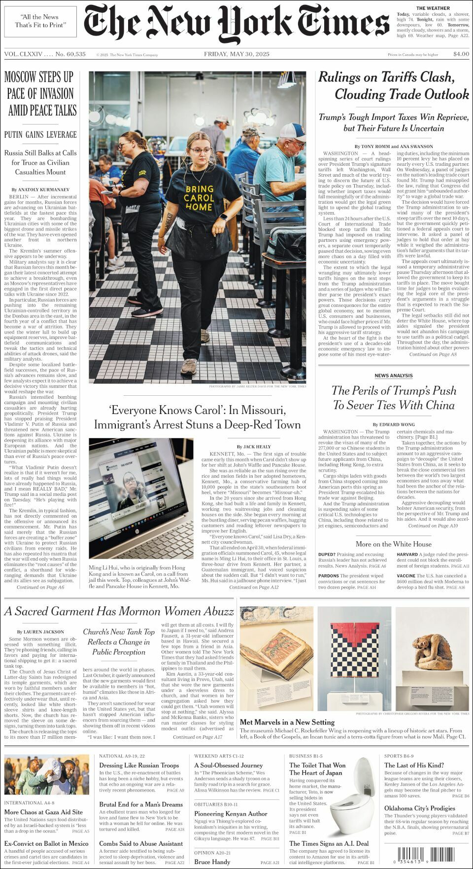 The New York Times, edición del viernes 30 de mayo de 2025 The New York Times, edición del viernes 30 de mayo de 2025