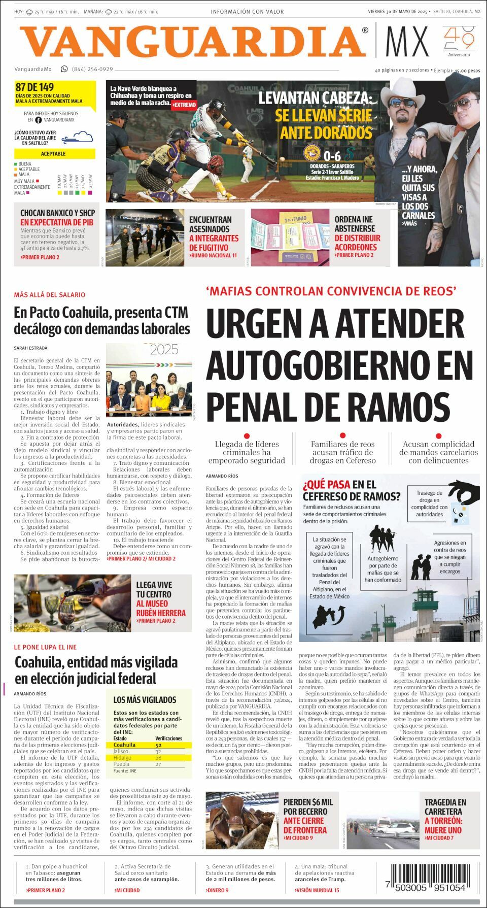Vanguardia, edición del viernes 30 de mayo de 2025 Vanguardia, edición del viernes 30 de mayo de 2025