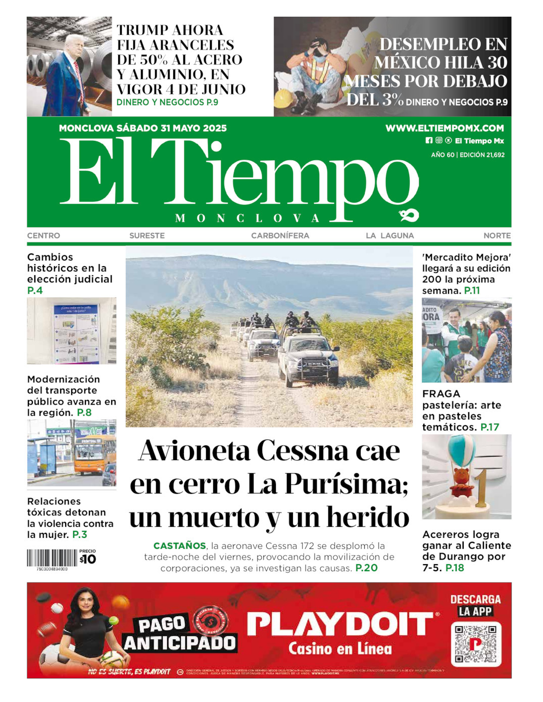 El Tiempo Monclova, edición del sábado 31 de mayo de 2025 El Tiempo Monclova, edición del sábado 31 de mayo de 2025