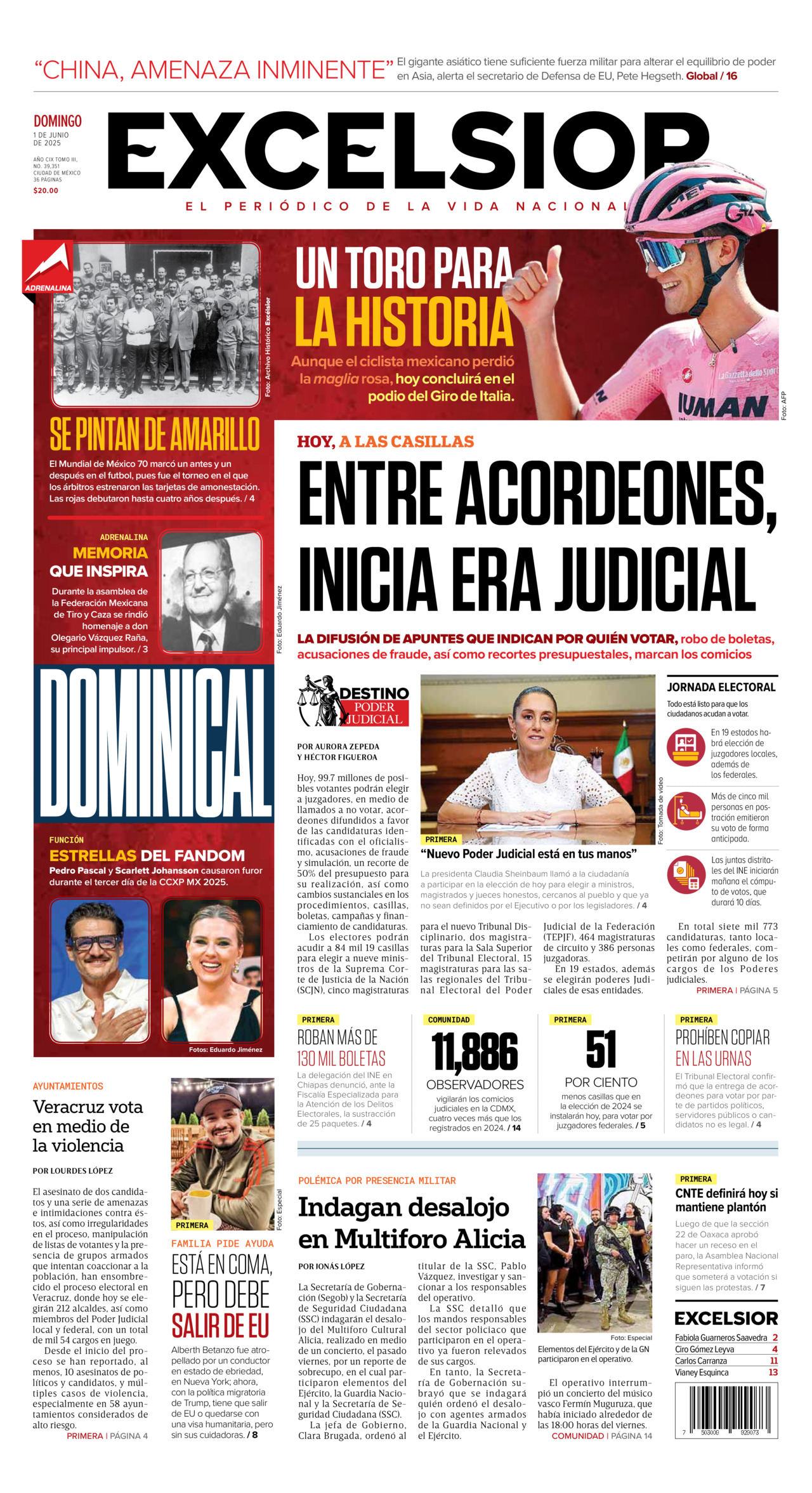Excelsior, edición del domingo 01 de junio de 2025 Excelsior, edición del domingo 01 de junio de 2025