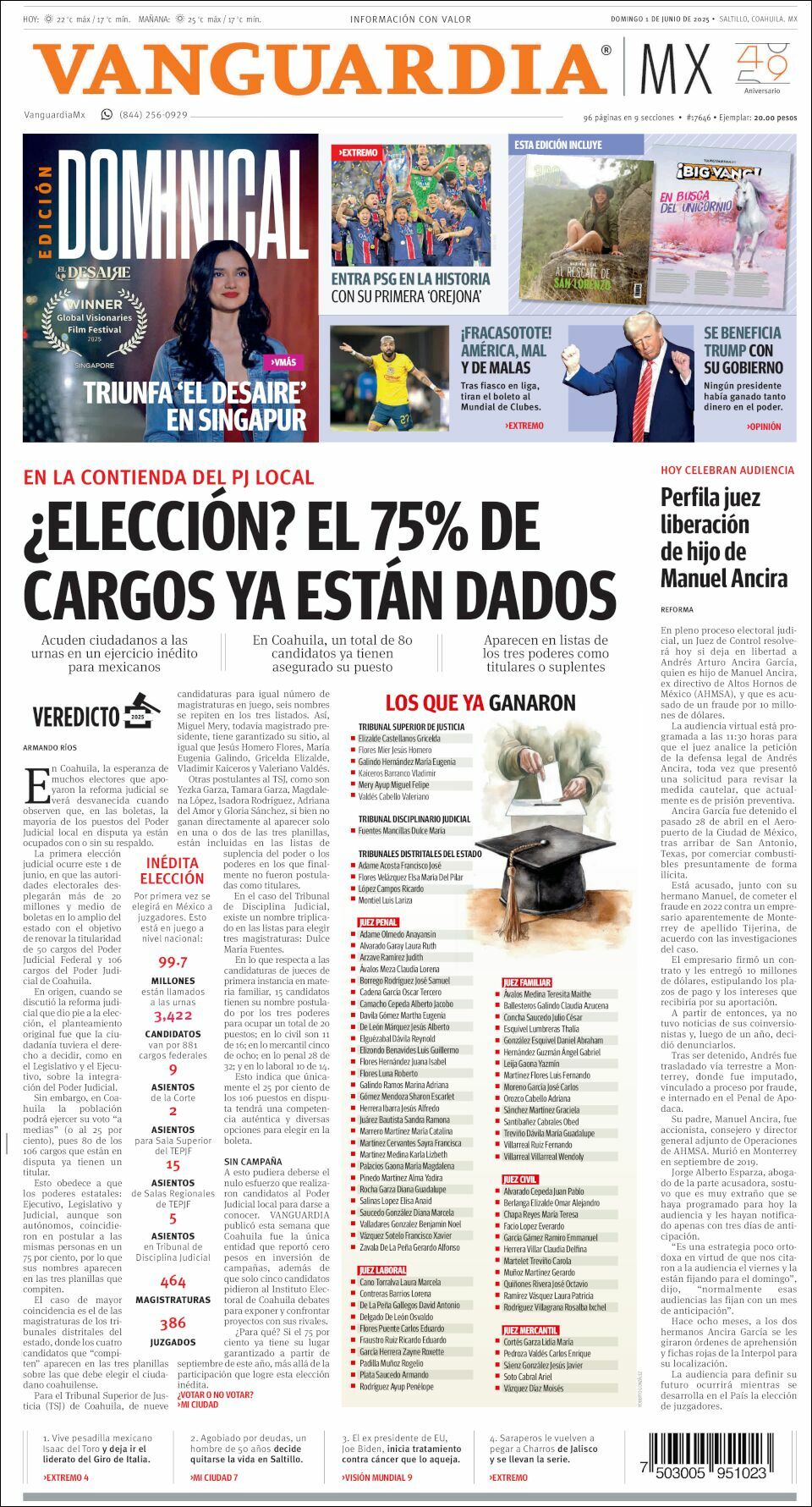 Vanguardia, edición del domingo 01 de junio de 2025 Vanguardia, edición del domingo 01 de junio de 2025