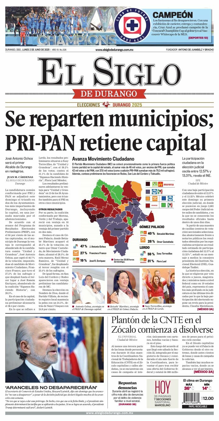 El Siglo de Durango, edición del lunes 02 de junio de 2025 El Siglo de Durango, edición del lunes 02 de junio de 2025