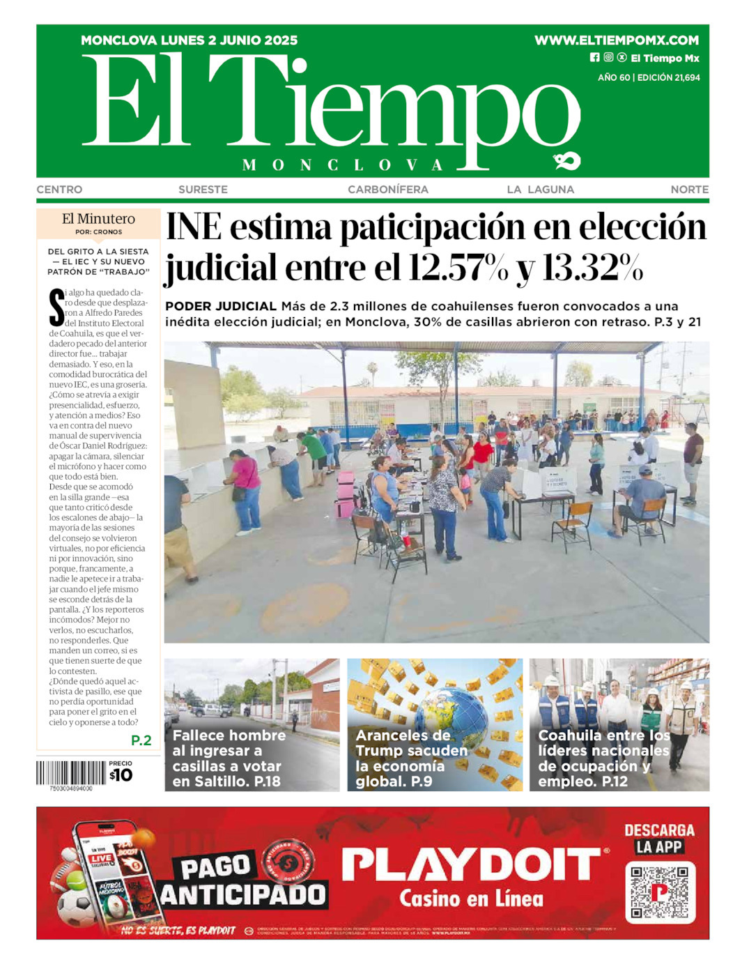 El Tiempo Monclova, edición del lunes 02 de junio de 2025 El Tiempo Monclova, edición del lunes 02 de junio de 2025