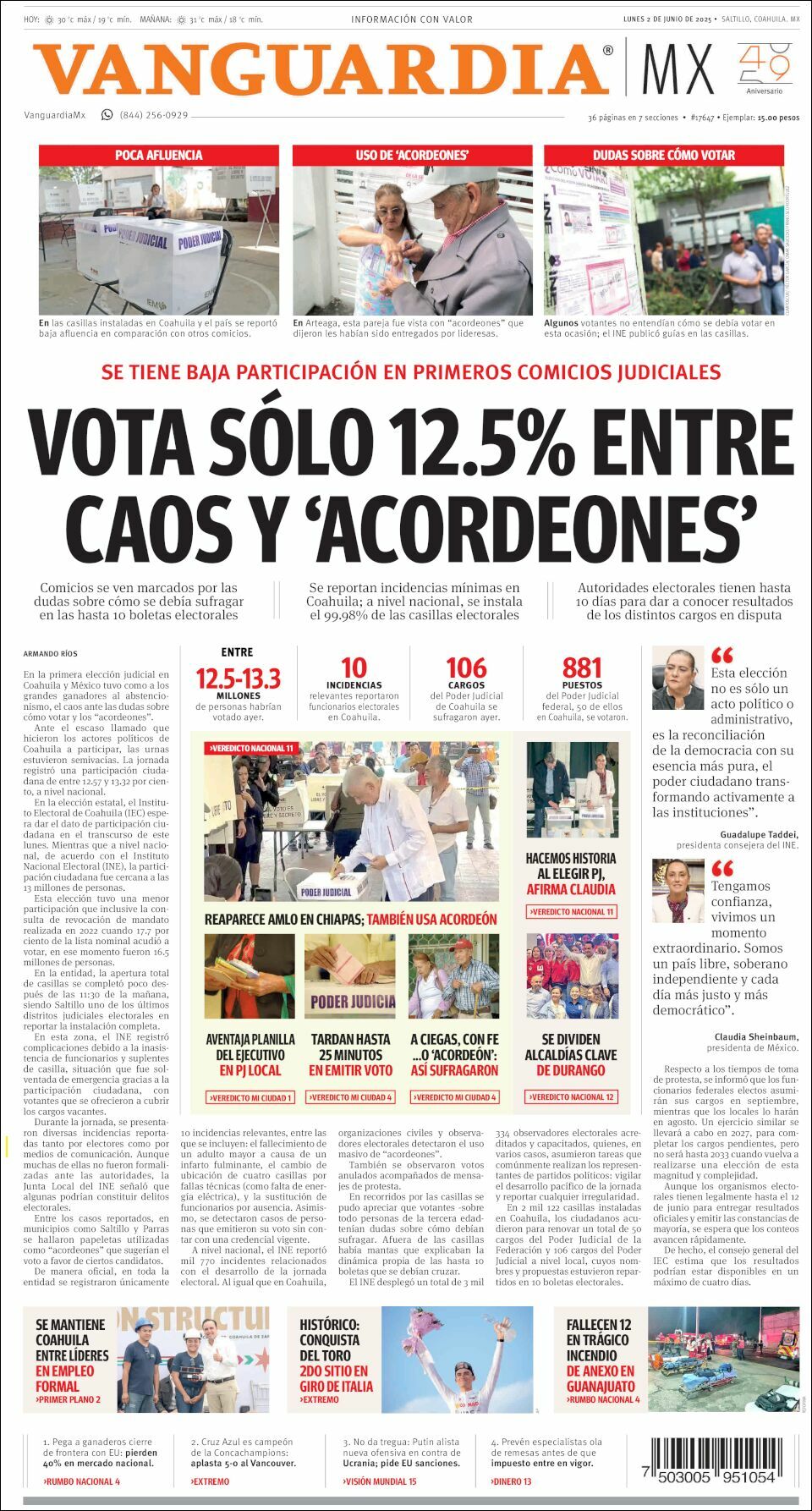 Vanguardia, edición del lunes 02 de junio de 2025 Vanguardia, edición del lunes 02 de junio de 2025
