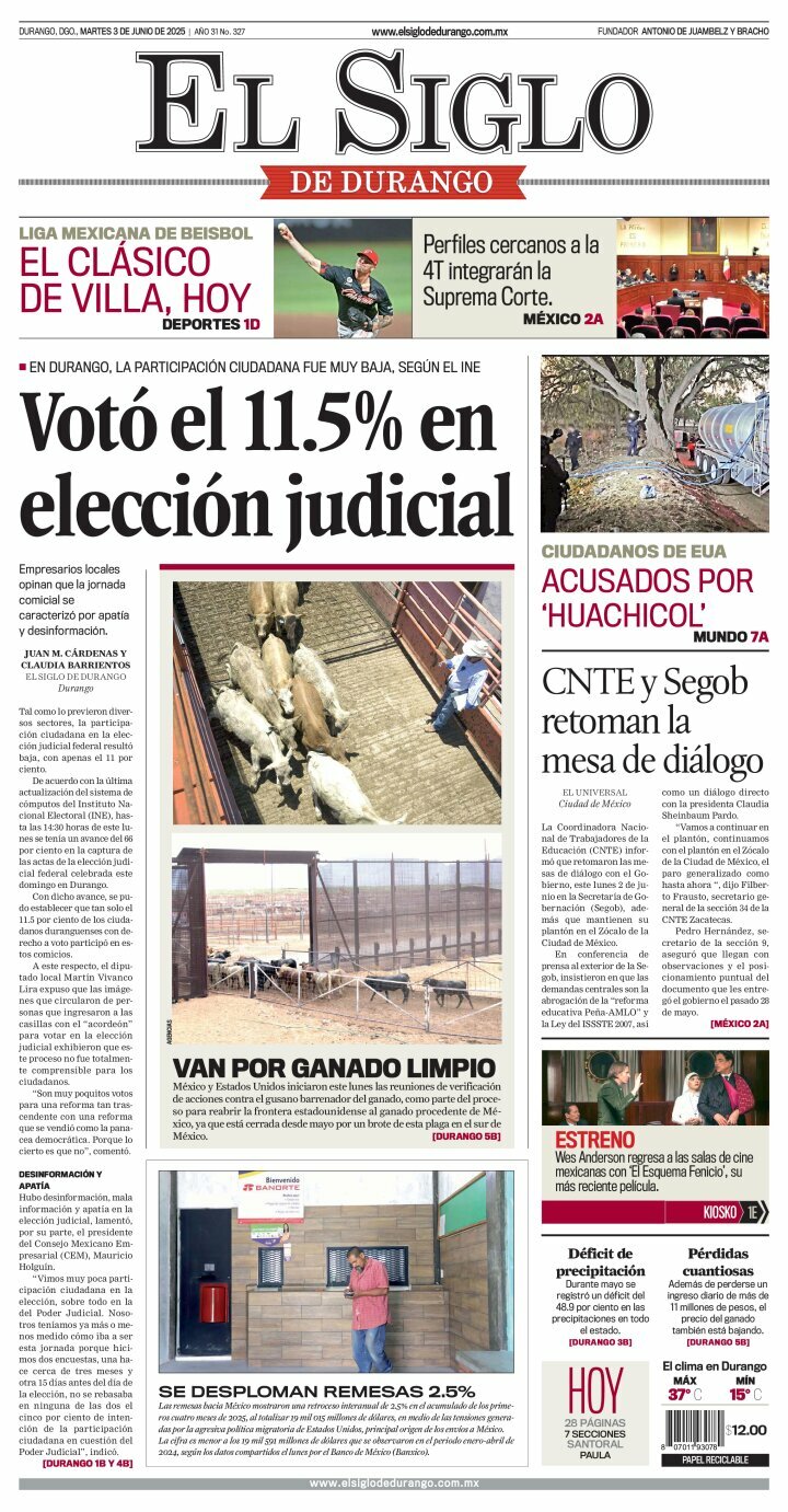 El Siglo de Durango, edición del martes 03 de junio de 2025 El Siglo de Durango, edición del martes 03 de junio de 2025