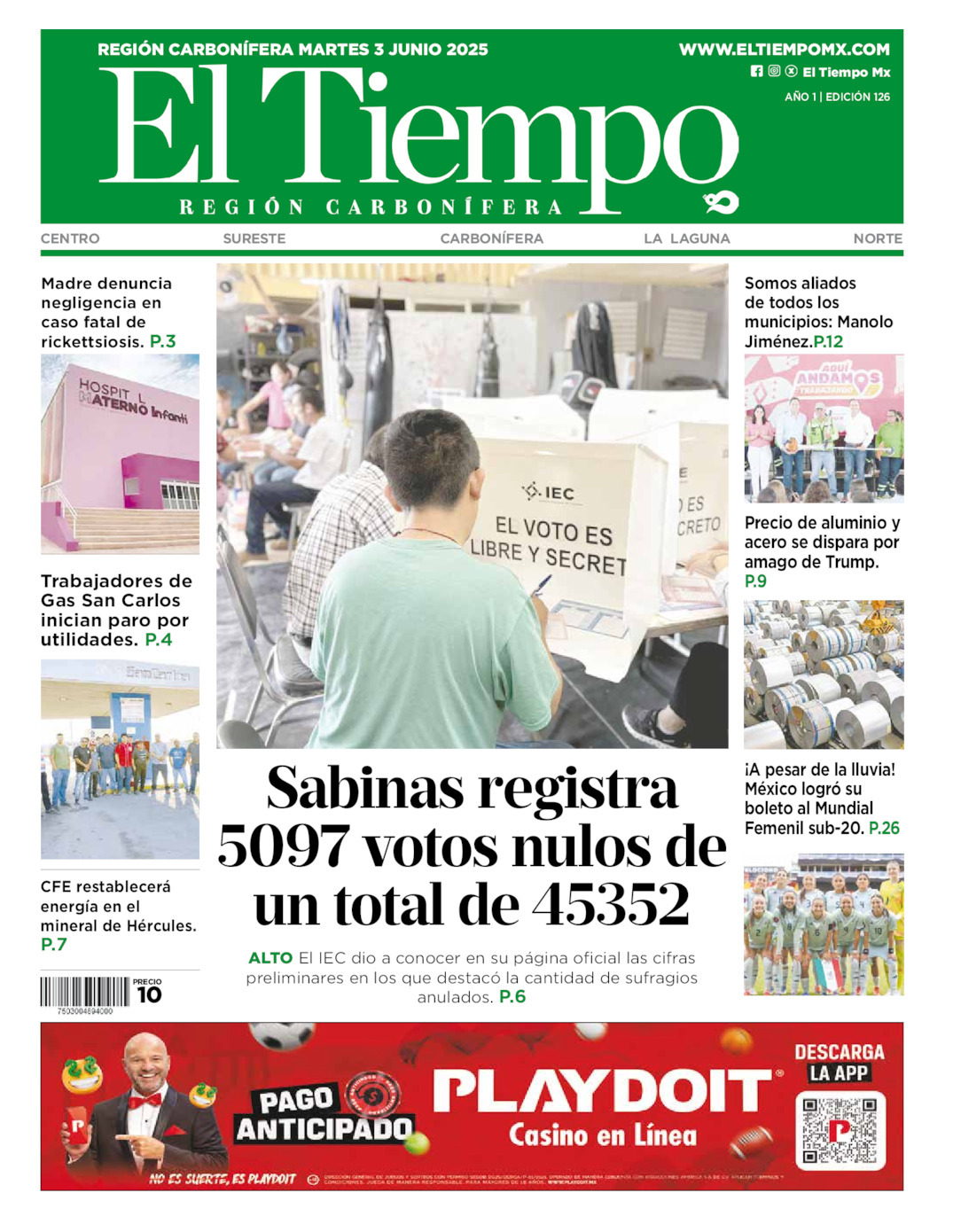 El Tiempo Región Carbonífera, edición del martes 03 de junio de 2025 El Tiempo Región Carbonífera, edición del martes 03 de junio de 2025