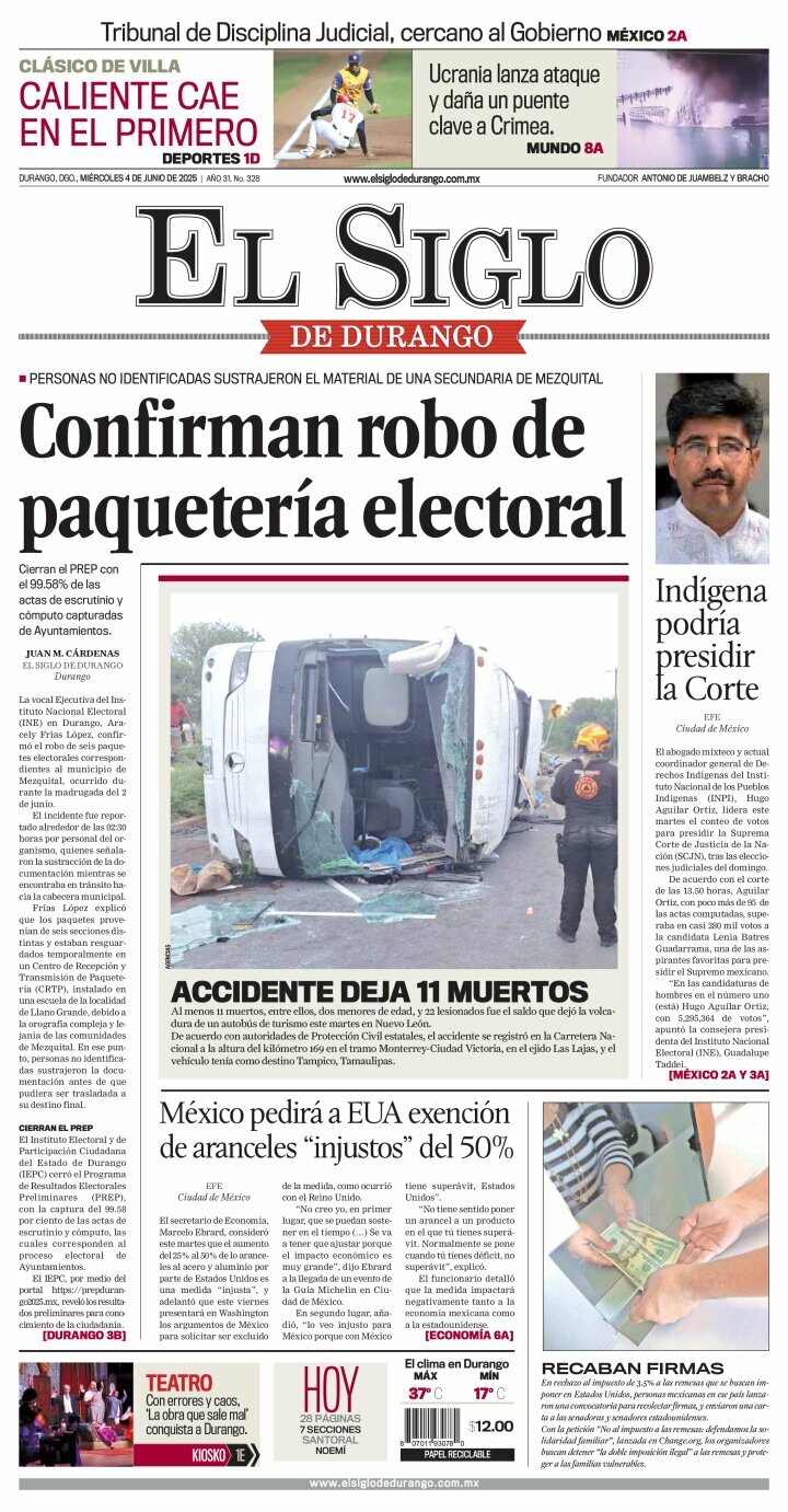 El Siglo de Durango, edición del miércoles 04 de junio de 2025 El Siglo de Durango, edición del miércoles 04 de junio de 2025