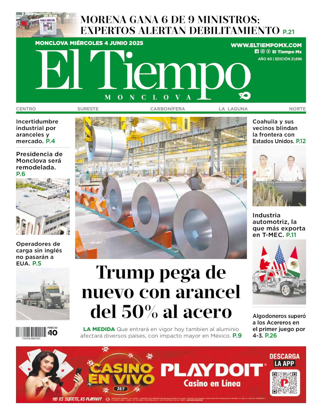 El Tiempo Monclova, edición del miércoles 04 de junio de 2025 El Tiempo Monclova, edición del miércoles 04 de junio de 2025