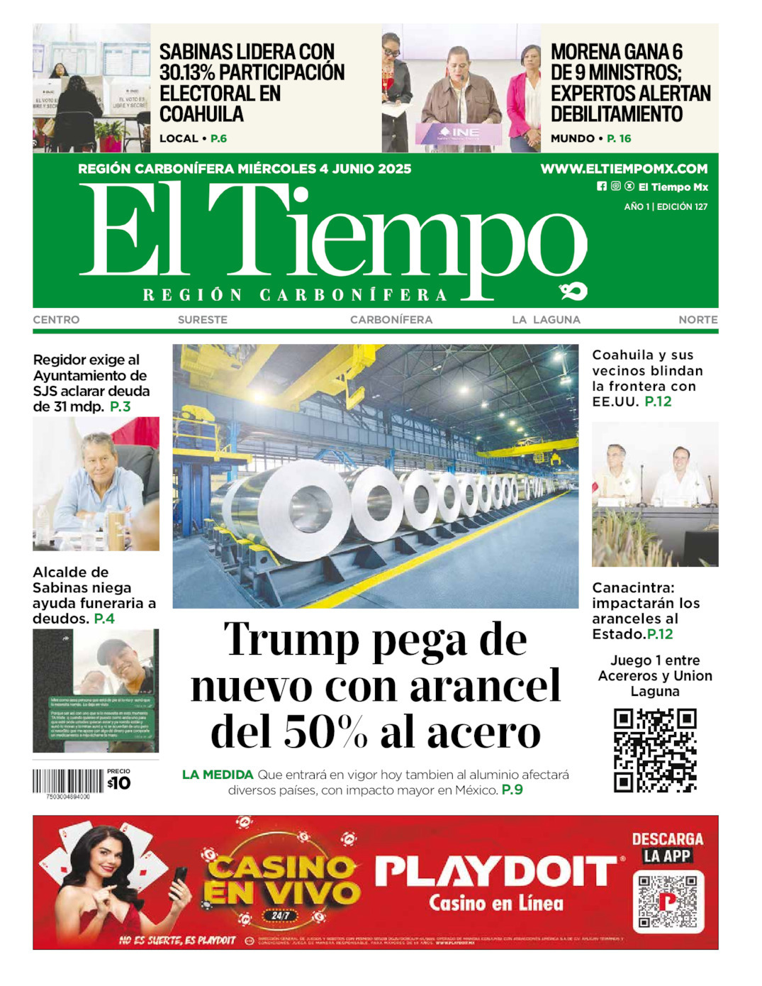El Tiempo Región Carbonífera, edición del miércoles 04 de junio de 2025 El Tiempo Región Carbonífera, edición del miércoles 04 de junio de 2025