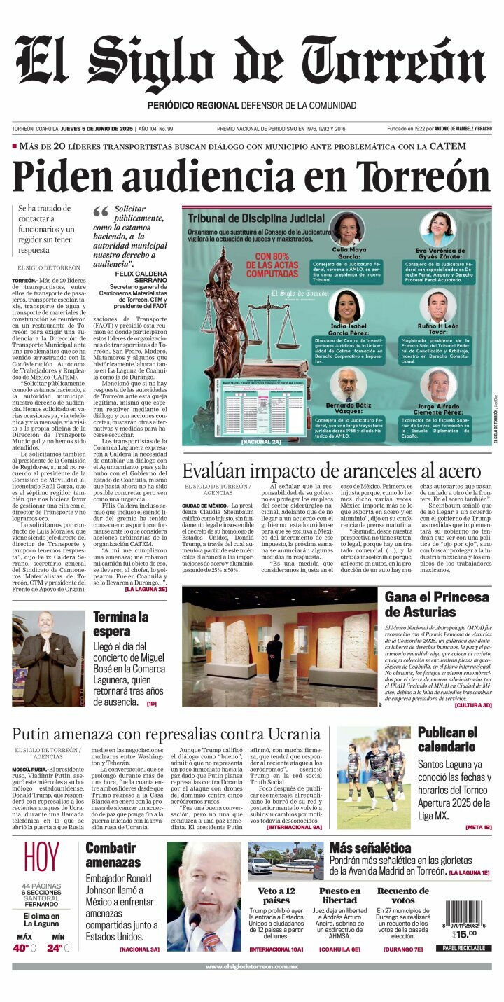 El Siglo de Torreón, edición del jueves 05 de junio de 2025 El Siglo de Torreón, edición del jueves 05 de junio de 2025