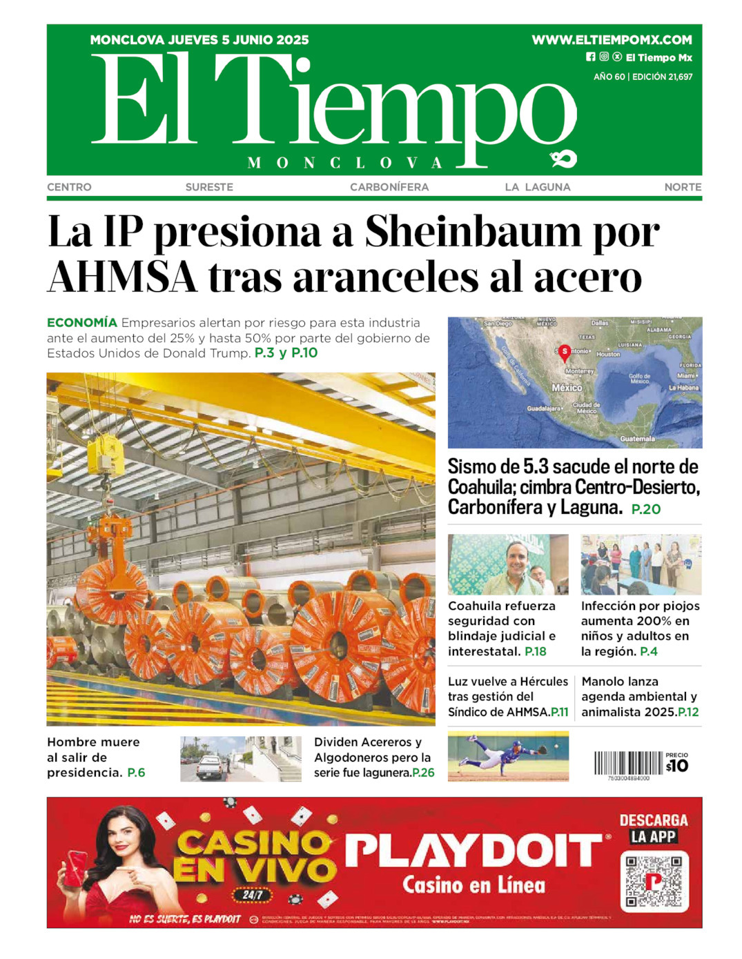 El Tiempo Monclova, edición del jueves 05 de junio de 2025 El Tiempo Monclova, edición del jueves 05 de junio de 2025
