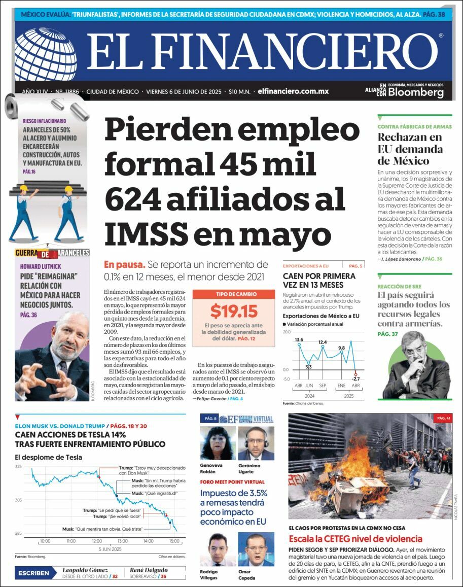 El Financiero, edición del viernes 06 de junio de 2025